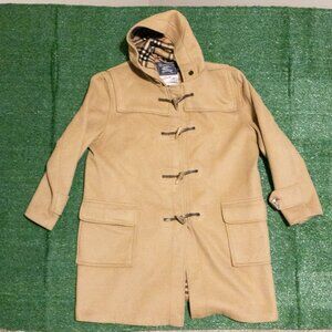 VINTAGE BURBERRY DUFFEL COAT MENS BEIGE WOOL BUTTON DOWN BUFFALO HORN SIZE XL
